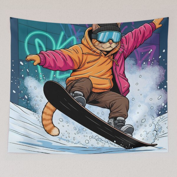 Item preview, Cat Snowboarding Streetwear Illustration designed and sold by Uglyandcute.