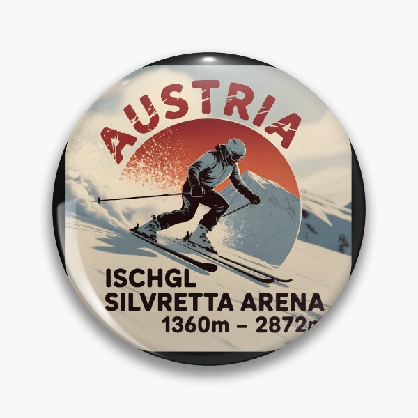 Item preview, Ischgl Silvretta Arena Austria Skiing  – Vintage Winter Sports Badge designed and sold by VividOrganica.