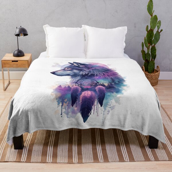 Item preview, Wild Grey Wolf Boho Moon – Tribal Dreamcatcher Illustration designed and sold by funnyshop222.