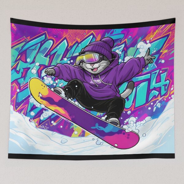 Item preview, Cat Snowboarding Streetwear Illustration designed and sold by Uglyandcute.