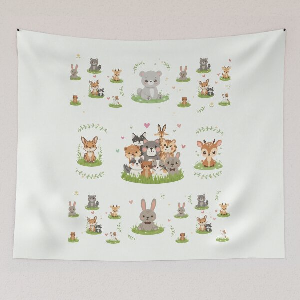 Item preview, Adorable Kawaii Woodland Friends Meadow Pattern – Cute Forest Animals designed and sold by PromptCoreNexus.