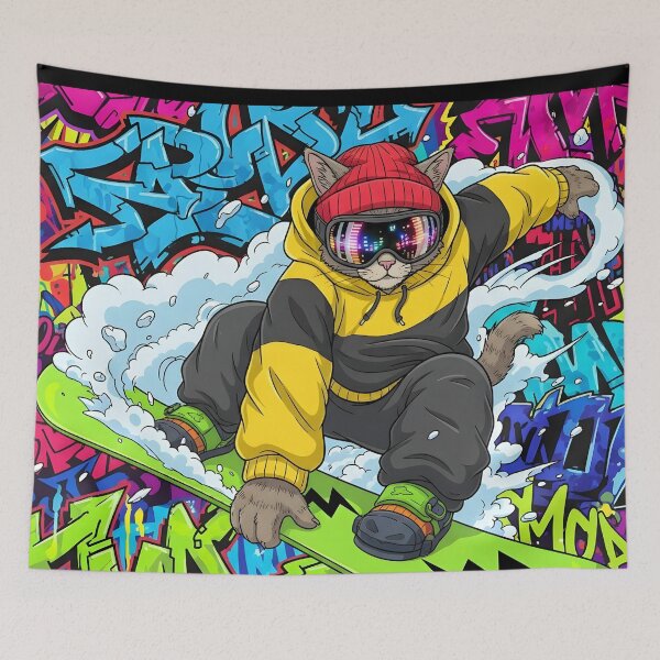 Item preview, Cat Snowboarding Streetwear Illustration designed and sold by Uglyandcute.