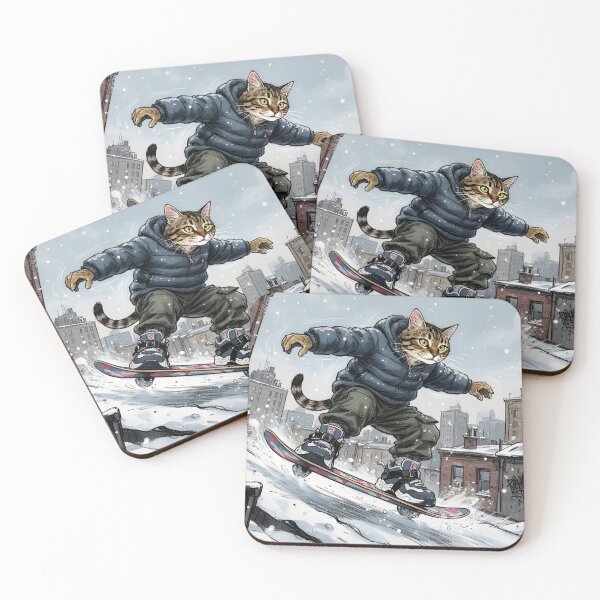 Item preview, Cat Snowboarding Streetwear Illustration carving sharply downhill designed and sold by Uglyandcute.