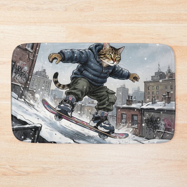 Item preview, Cat Snowboarding Streetwear Illustration carving sharply downhill designed and sold by Uglyandcute.