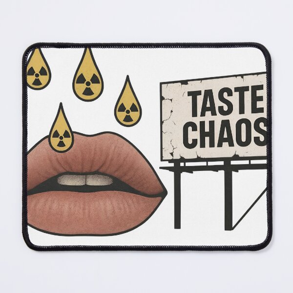 Item preview, Pink lips with billboard reading TASTE CHAOS and radiation droplets designed and sold by Creative88Art.