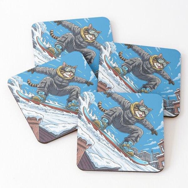 Item preview, Cat Snowboarding Streetwear Illustration carving sharply downhill designed and sold by Uglyandcute.