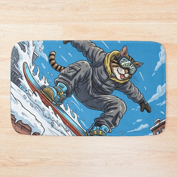 Item preview, Cat Snowboarding Streetwear Illustration carving sharply downhill designed and sold by Uglyandcute.