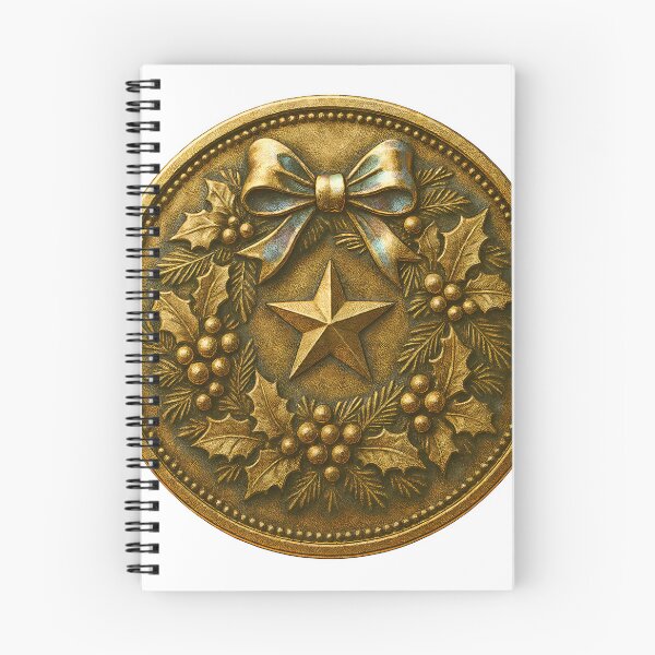 Item preview, Gold medallion with Christmas wreath, five pointed star, and bow designed and sold by Creative88Art.