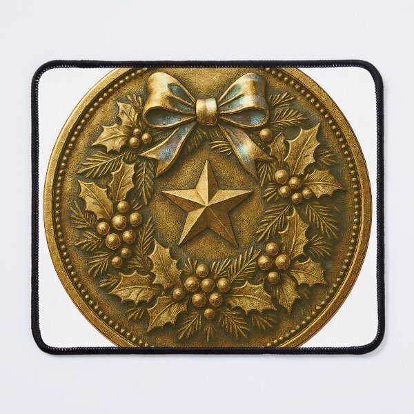 Item preview, Gold medallion with Christmas wreath, five pointed star, and bow designed and sold by Creative88Art.