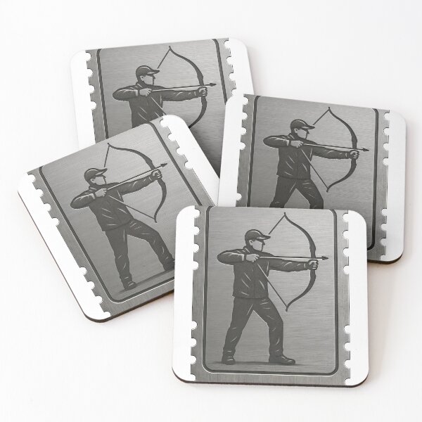 Item preview, Metallic stamp emblem with archer drawing a recurve bow in profile designed and sold by Creative88Art.