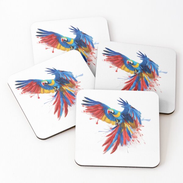 Item preview, Modern abstract macaw in flight, brightly colored feathers blue, yellow and red, ink splatter style, clean white background. designed and sold by Pro-deisgn.