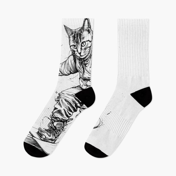 Item preview, Cat Snowboarding Streetwear Illustration carving sharply downhill designed and sold by Uglyandcute.