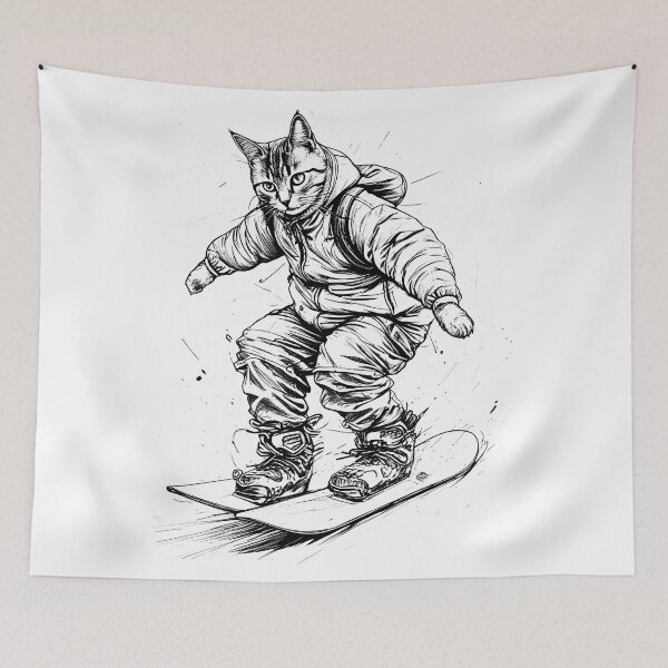 Item preview, Cat Snowboarding Streetwear Illustration carving sharply downhill designed and sold by Uglyandcute.