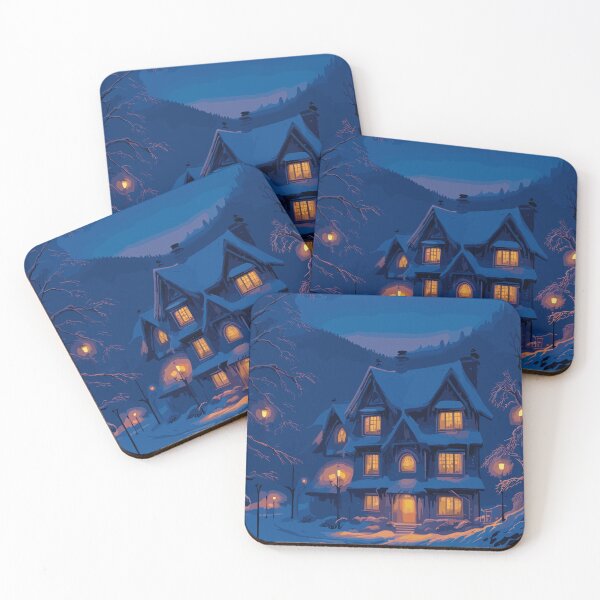 Item preview, Winter Evening I Enchanting Cottage with Snowy Landscape Illustration designed and sold by PrithviApparels.