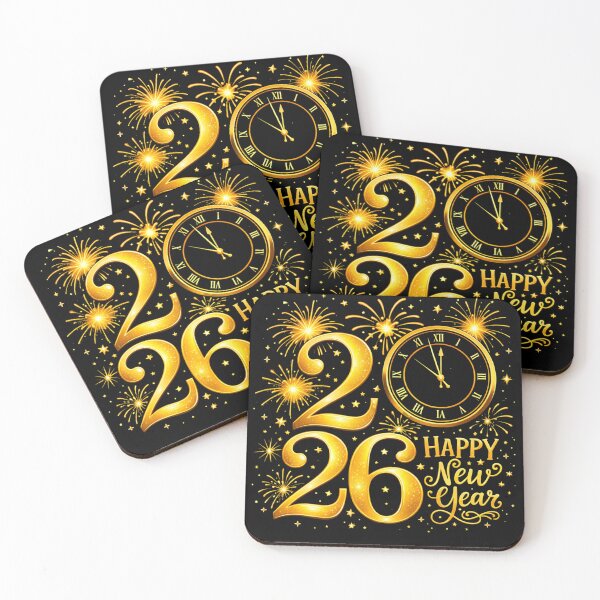 Item preview, Happy New Year 2026 Gold Celebration Design with Fireworks and Clock, Elegant New Year Countdown Artwork designed and sold by JoyBoyStudio1.