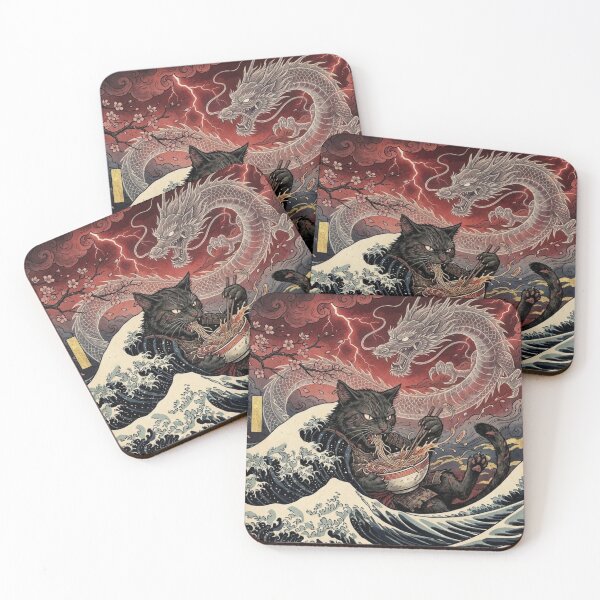 Item preview, Ferocious Dragon Cat Ramen – Blood Moon Dark Ukiyo-e Art designed and sold by KaryaVisionSTR.