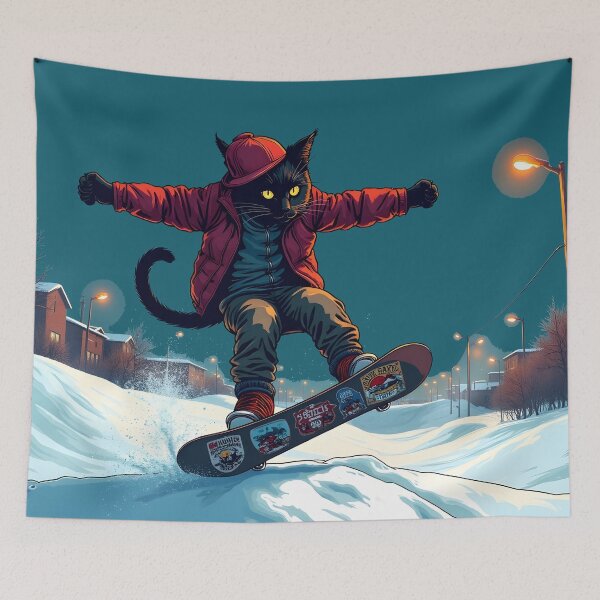 Item preview, Cat Snowboarding Streetwear Illustration BLACK CAT 360 spin  designed and sold by Uglyandcute.