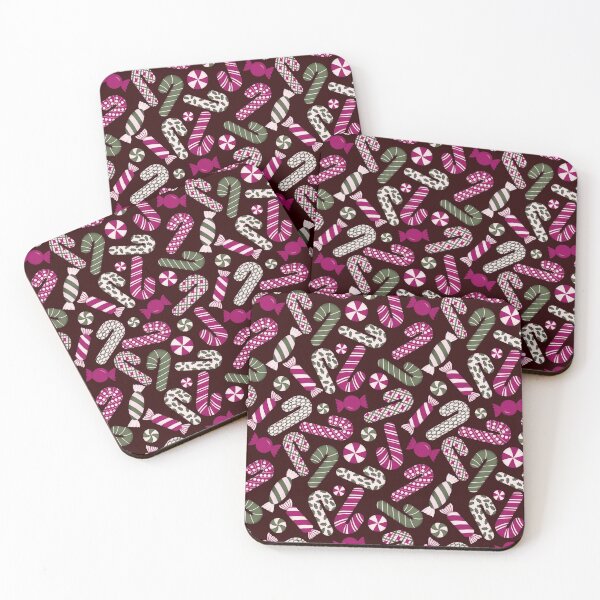 Item preview, Candies & Candy Canes - Olive Green & Magenta on Deep Burgundy Maroon designed and sold by thecolorbirdie.