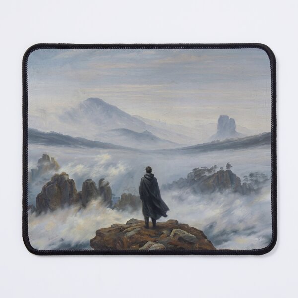Item preview, Wanderer Above Misty Mountains Poster, Solitary Figure on Rocky Cliff Romanticism Art Print, Foggy Landscape Wall Decor Inspired by Caspar David Friedrich designed and sold by AbstractAuraArt.