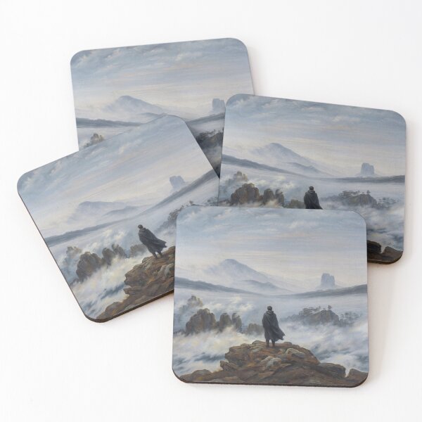 Item preview, Wanderer Above Misty Mountains Poster, Solitary Figure on Rocky Cliff Romanticism Art Print, Foggy Landscape Wall Decor Inspired by Caspar David Friedrich designed and sold by AbstractAuraArt.