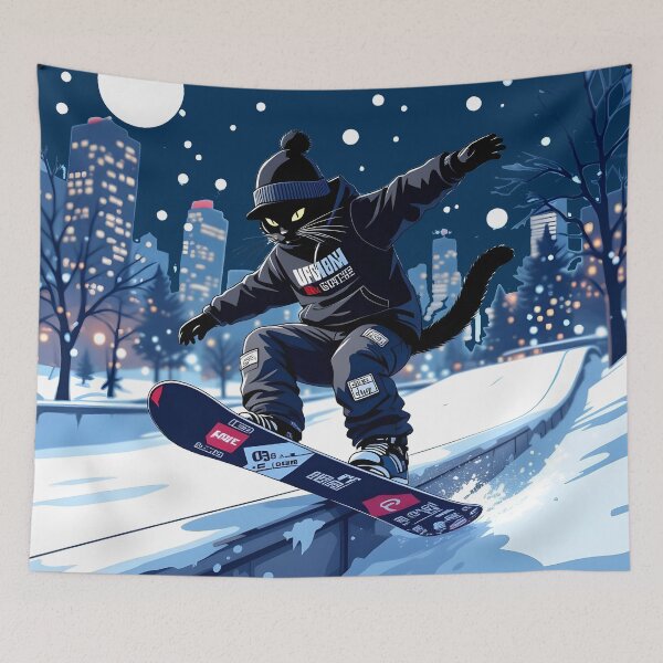 Item preview, Cat Snowboarding Streetwear Illustration 360 spin  designed and sold by Uglyandcute.