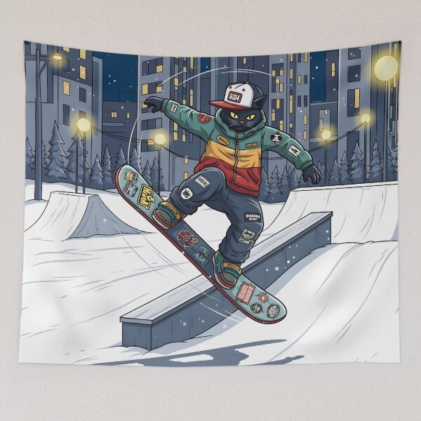 Item preview, Cat Snowboarding Streetwear Illustration 360 spin  designed and sold by Uglyandcute.