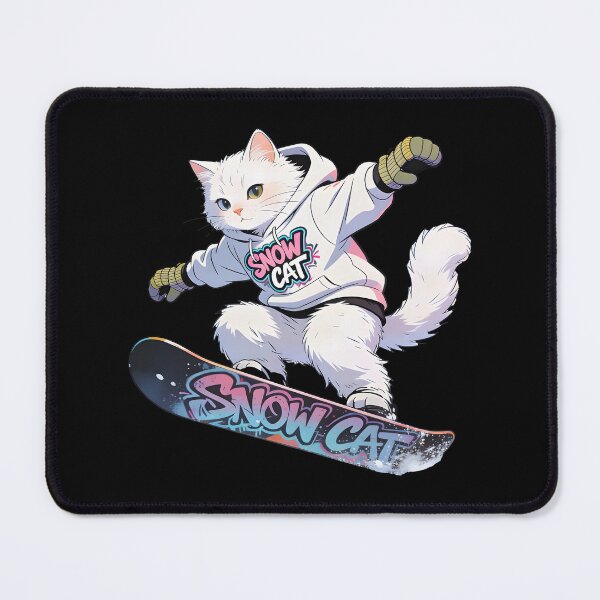 Item preview, Cat Snowboarding Streetwear IWhite fluffy cat landing a perfect snowboard jump, designed and sold by Uglyandcute.