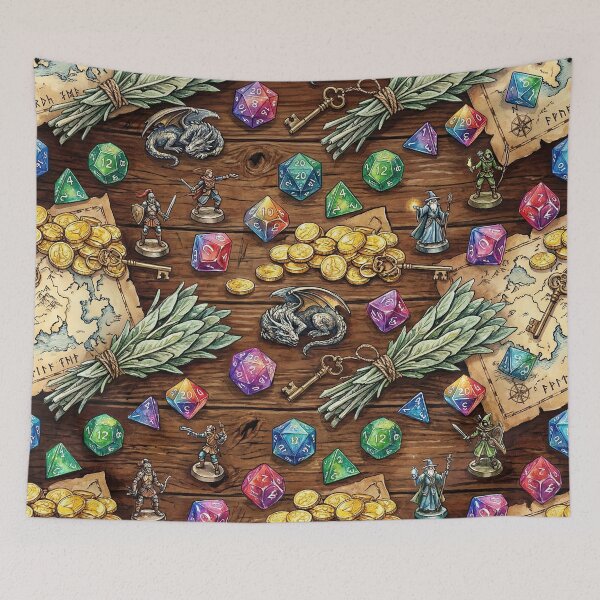 Item preview, D&D Dragon’s Hoard Pattern - RPG Dice, Gold & Sage designed and sold by SavinMercantile.