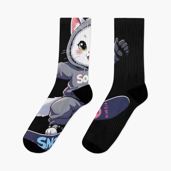 Item preview, Cat Snowboarding Streetwear IWhite fluffy cat landing a perfect snowboard jump, designed and sold by Uglyandcute.