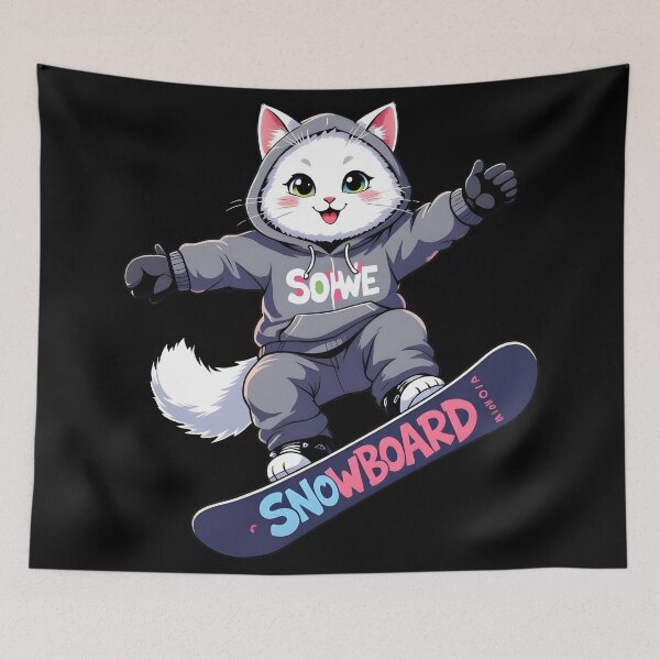 Item preview, Cat Snowboarding Streetwear IWhite fluffy cat landing a perfect snowboard jump, designed and sold by Uglyandcute.