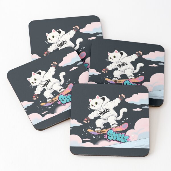 Item preview, Cat Snowboarding Streetwear IWhite fluffy cat landing a perfect snowboard jump, designed and sold by Uglyandcute.