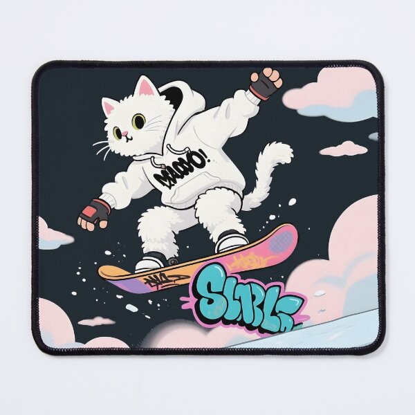 Item preview, Cat Snowboarding Streetwear IWhite fluffy cat landing a perfect snowboard jump, designed and sold by Uglyandcute.