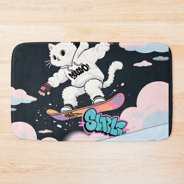 Item preview, Cat Snowboarding Streetwear IWhite fluffy cat landing a perfect snowboard jump, designed and sold by Uglyandcute.