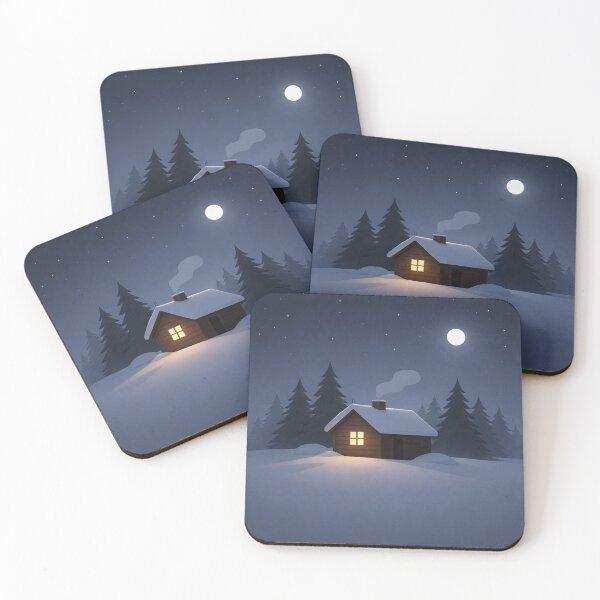 Item preview, Nordic Winter Night Cabin – Minimal Scandinavian Night Illustration designed and sold by Fernova.