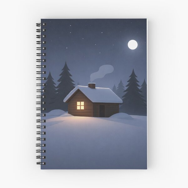 Item preview, Nordic Winter Night Cabin – Minimal Scandinavian Night Illustration designed and sold by Fernova.