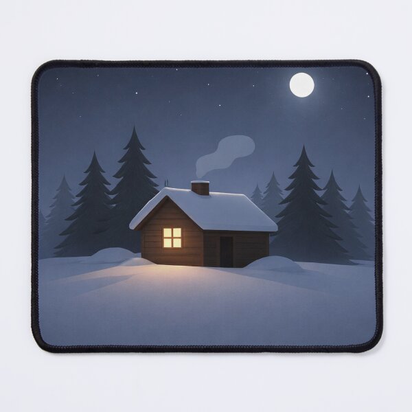 Item preview, Nordic Winter Night Cabin – Minimal Scandinavian Night Illustration designed and sold by Fernova.