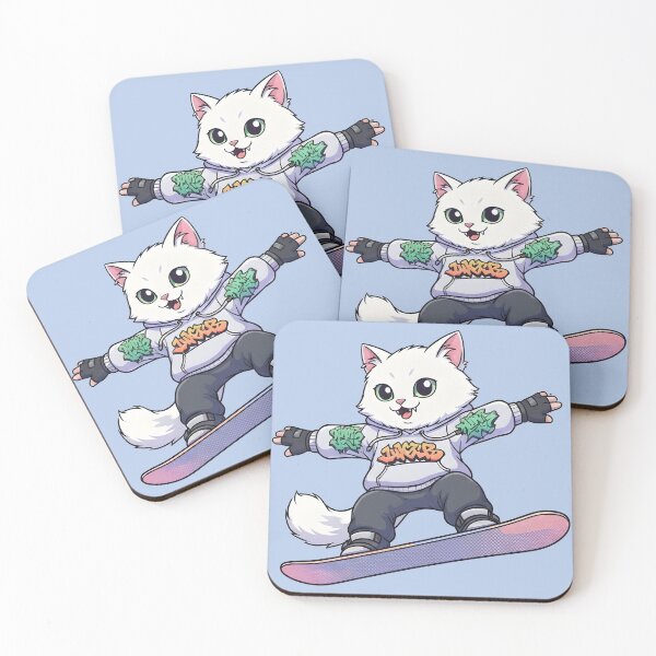 Item preview, Cat Snowboarding Streetwear IWhite fluffy cat landing a perfect snowboard jump, designed and sold by Uglyandcute.