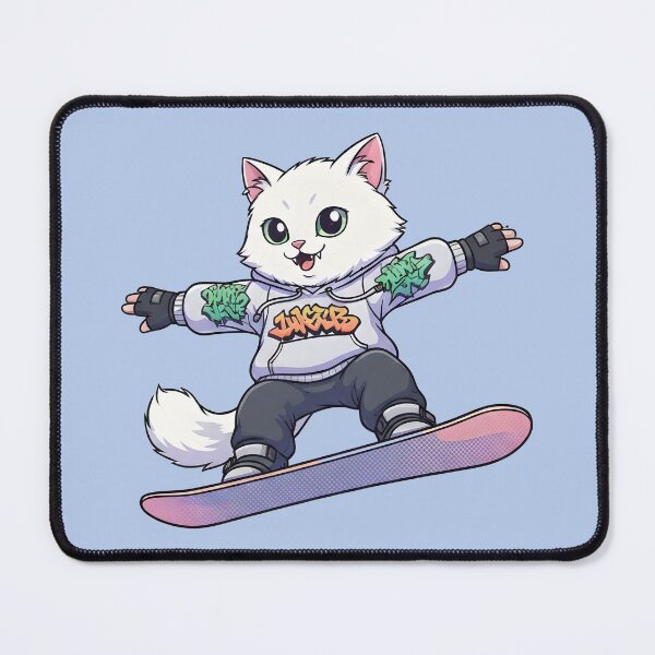 Item preview, Cat Snowboarding Streetwear IWhite fluffy cat landing a perfect snowboard jump, designed and sold by Uglyandcute.