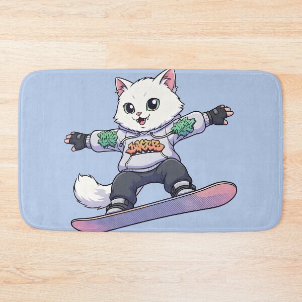 Item preview, Cat Snowboarding Streetwear IWhite fluffy cat landing a perfect snowboard jump, designed and sold by Uglyandcute.