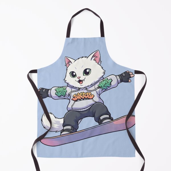 Item preview, Cat Snowboarding Streetwear IWhite fluffy cat landing a perfect snowboard jump, designed and sold by Uglyandcute.