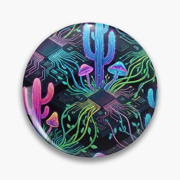 Item preview, Cyberpunk Bio-Dome Pattern - Neon Cacti & Circuit Boards designed and sold by SavinMercantile.