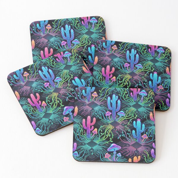 Item preview, Cyberpunk Bio-Dome Pattern - Neon Cacti & Circuit Boards designed and sold by SavinMercantile.