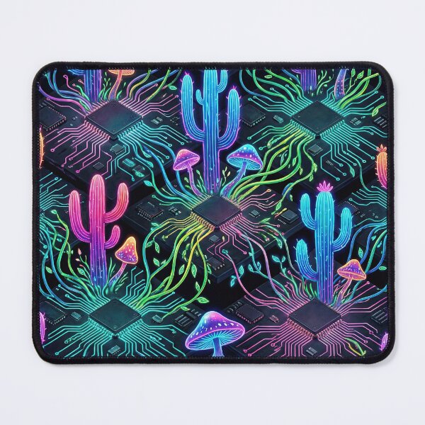 Item preview, Cyberpunk Bio-Dome Pattern - Neon Cacti & Circuit Boards designed and sold by SavinMercantile.