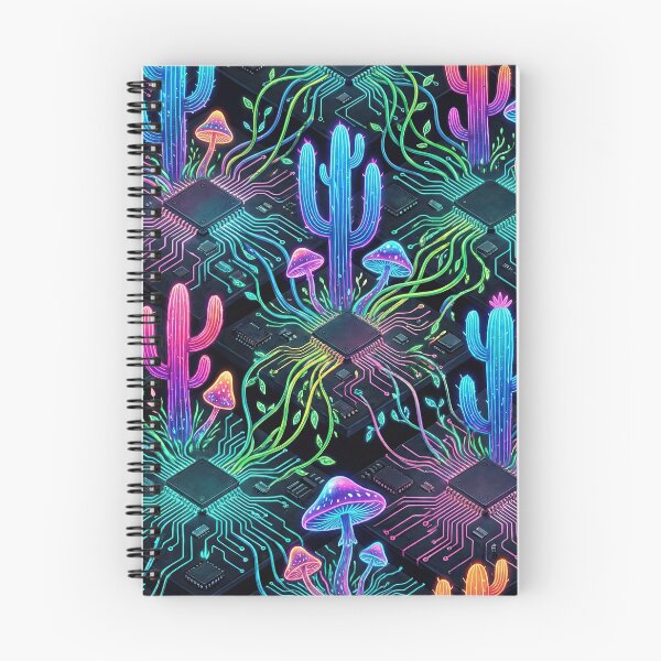 Item preview, Cyberpunk Bio-Dome Pattern - Neon Cacti & Circuit Boards designed and sold by SavinMercantile.