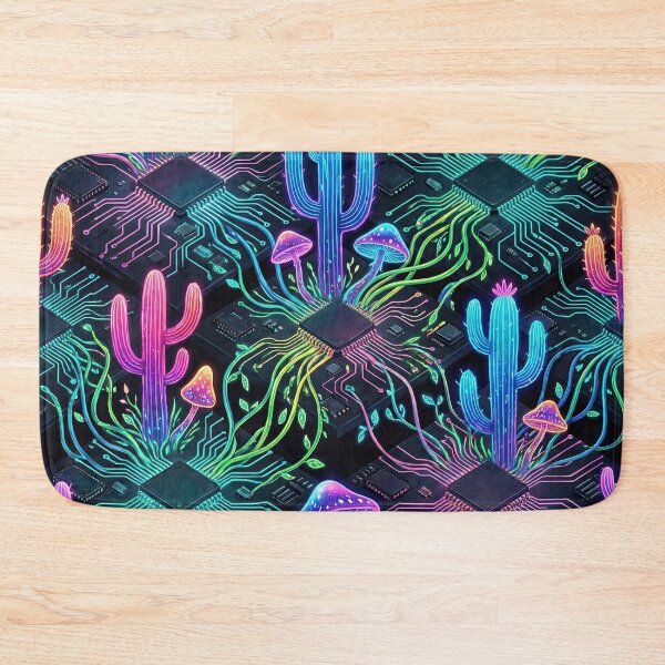 Item preview, Cyberpunk Bio-Dome Pattern - Neon Cacti & Circuit Boards designed and sold by SavinMercantile.