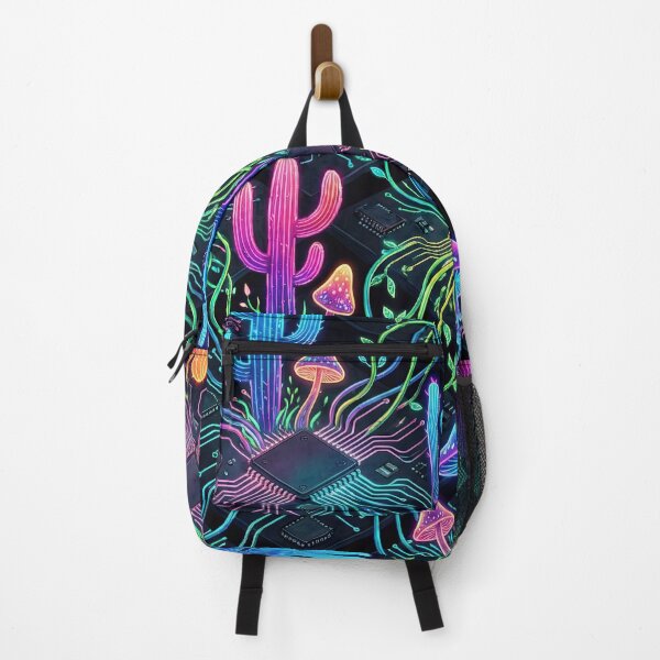 Item preview, Cyberpunk Bio-Dome Pattern - Neon Cacti & Circuit Boards designed and sold by SavinMercantile.