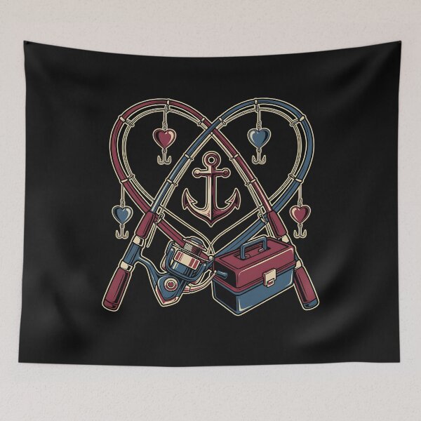 Item preview, Fishing Rod Heart Anchor Valentine Day Angler Couple Love designed and sold by clothesy7.