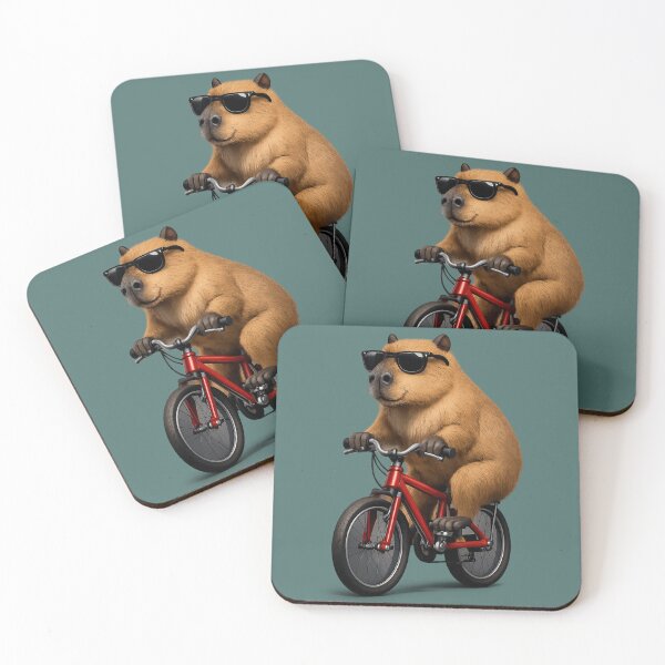 Item preview, Cool Capybara Riding a Bicycle with Sunglasses – Funny Animal Art designed and sold by @majovegana.