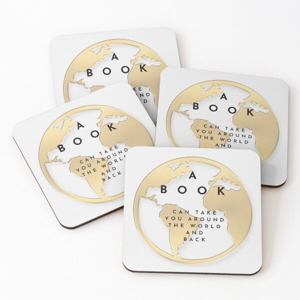 Item preview, Gold World Book Quote – “A Book Can Take You Around the World and Back”  designed and sold by digitalbitcraft.