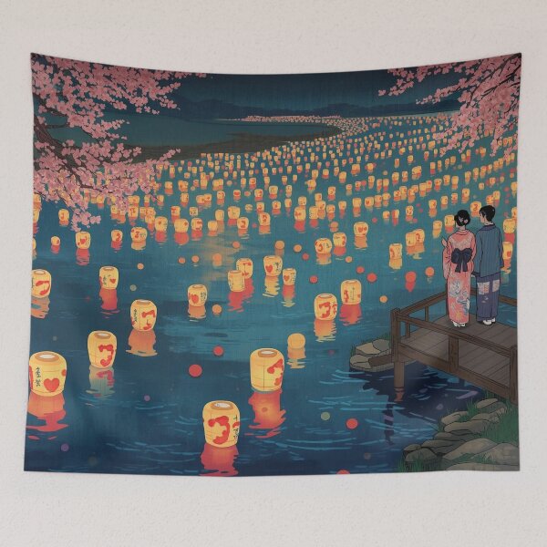 Item preview, Romantic River Lantern Festival Ukiyo-e Japanese Woodblock Print Style Art designed and sold by Vandy Fullam.